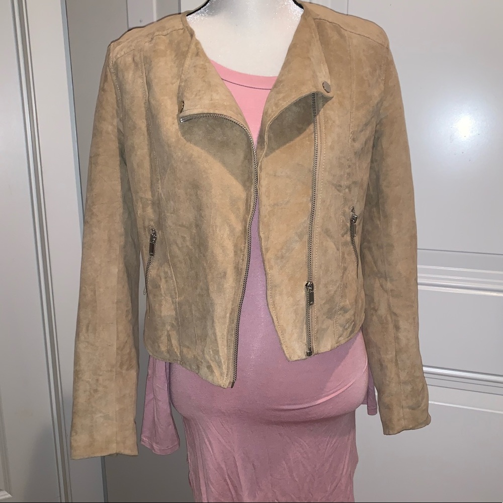 H&M SUED MOTO CAMEL TAN COAT JACKET 8